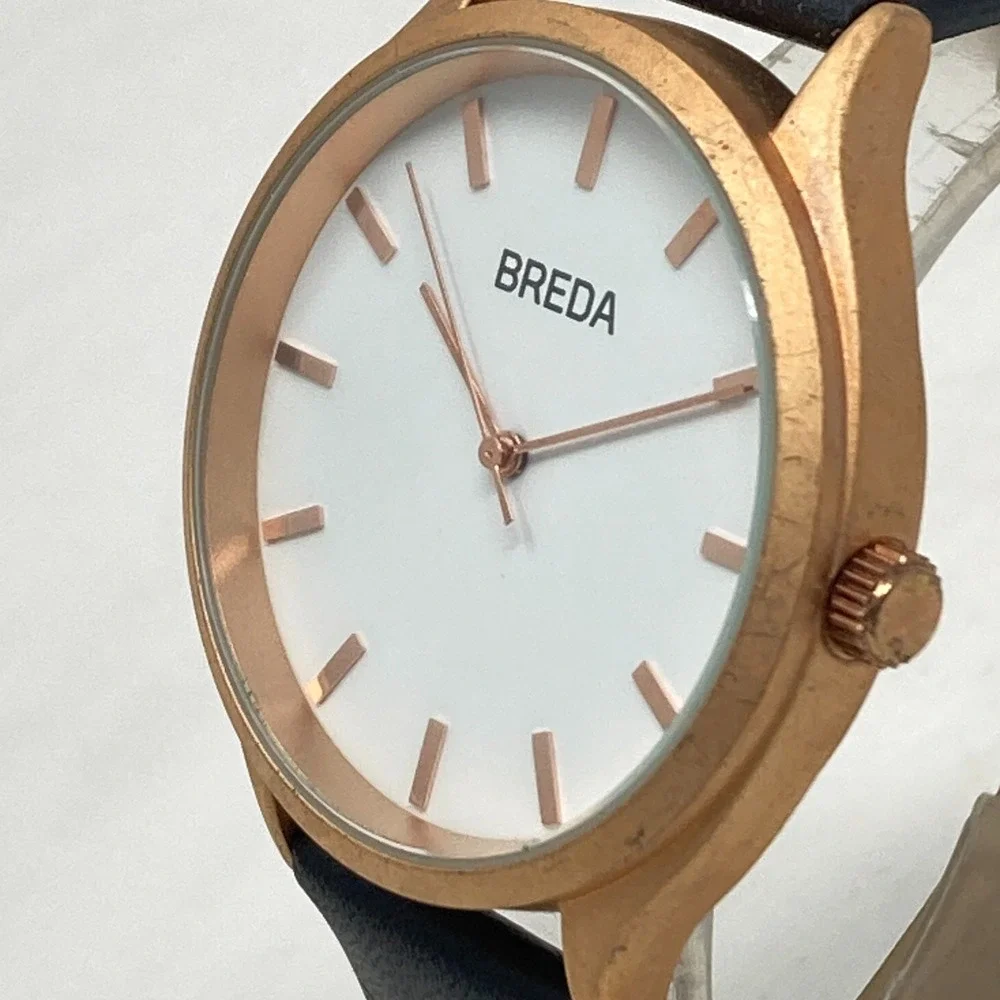 Breda Watch Men Women 40mm Rose Gold Tone Matte Black Leather New Battery 9